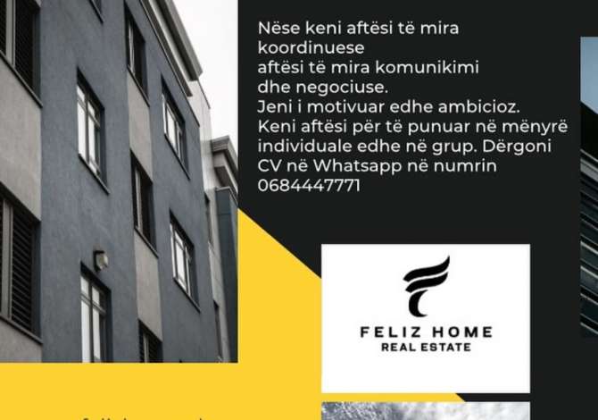 Njoftime Pune AGJENT IMOBILIAR Me eksperience ne Tirane