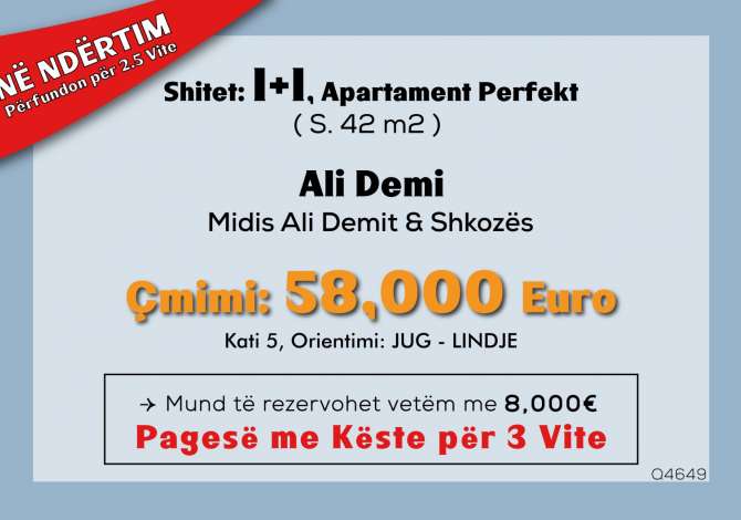 Shtepi ne shitje 1+1 ne Tirane - 58,800 Euro